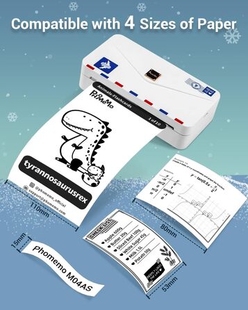 Phomemo Mini Drucker M04AS: компактний термальний принтер з Bluetooth для iOS та Android, 15/53/80/110 мм ширина друку, 300DPI, для документів, фото, етикеток