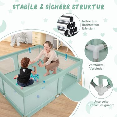 DREAMADE Playpen Baby, 200 X 180cm Playard with 50 Balls & 4 Grips & Carry Bag, Foldable Baby Barrier with Breathable Mesh, for Baby & Toddlers 0-36 Months (Dark Grey)