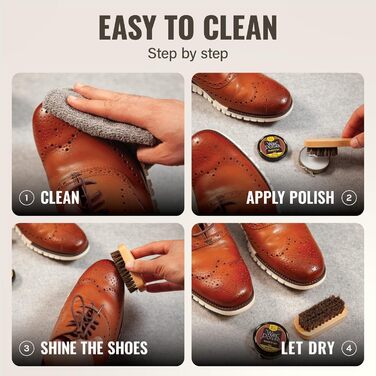 Stone & Clark 12-Piece Leather Shoe Cream & Care Set with Brown Wax, Shoe Brushes for Polishing, Compact Shoe Shine Kit with Horsehair Brushes & PU