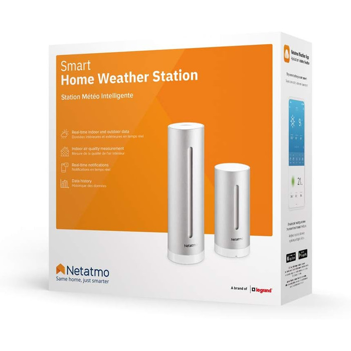 Netatmo Smart Weather Station - Wi-Fi, Radio, Indoor and Outdoor Sensor, Weather Forecast, Amazon Alexa & Apple HomeKit, Hygrometer, Air Quality, NWS01-EC, Black