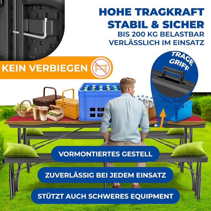 Складний стіл KESSER Buffettisch 183x76 см для кемпінгу, саду, тераси, балкону. Анодований алюміній, 6 осіб, з чохлом та ручкою для транспортування, антрацит