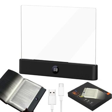 LED ліхтарик для читання Wiederaufladbare, прозора, з 3 режимами та таймером, диммувальна плоска лампа для книг, подарунок для читачів та студентів (Чорний)
