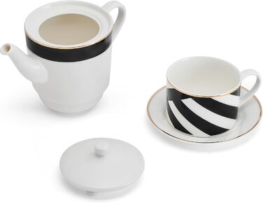 Mikasa Luxe Deco Porcelain Tea Set for One, Tea Set for One Person with Teapot, Cup, and Saucer, Stackable Tea Set, Dishwasher Safe