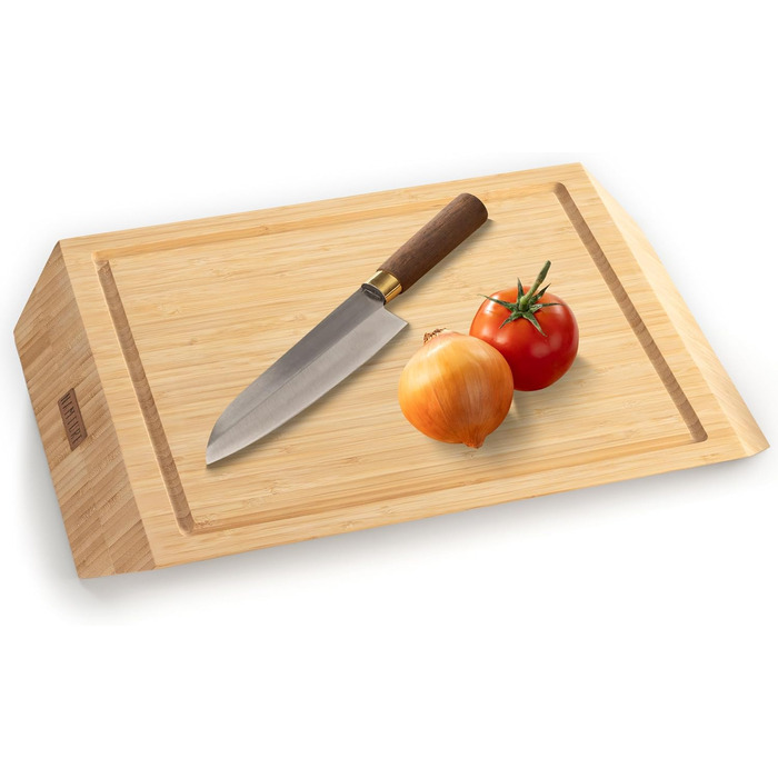 Дерев'яний обробний дошка Stirnholz 45x30 см з бамбука, преміум-якість, з жолобом для соку, з ручками, антиковзні ніжки, в подарунковій коробці