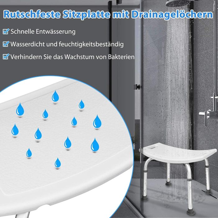 AUFUN Shower Stool Adjustable Height 35-51cm Shower Stool U-Type Non-Slip Bath Seat Shower Aid Shower Seat made of Aluminum and Plastic for Elderly, Pregnant Women (Shower Stool)