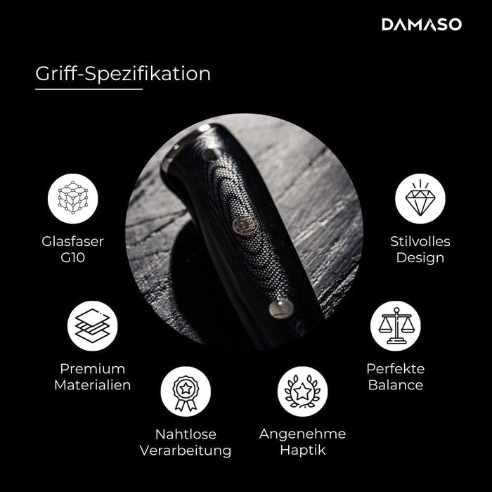 Кухонний ніж Santoku Damaso 12,7 см, 67 шарів дамаск, японський, Black Pearl