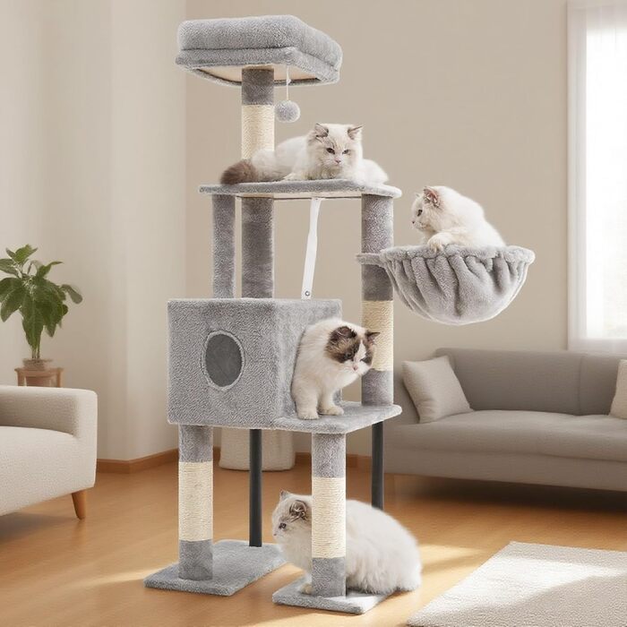 Котячий будиночок Heybly Kratzbaum HCT200SW: кігтеточка, будиночок, лежанка, 125 см, сірий