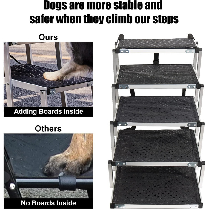 Foldable Dog Ramp for Cars - 5 Step Pet Stairs for Small, Medium, Large Dogs - Up to 70kg Capacity