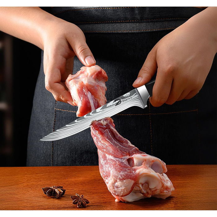 Набір кухонних ножів Dfito, 8 предметів: професійний набір з нержавіючої сталі з високовуглецевої сталі, гострі ножі для кухаря, чорна ручка