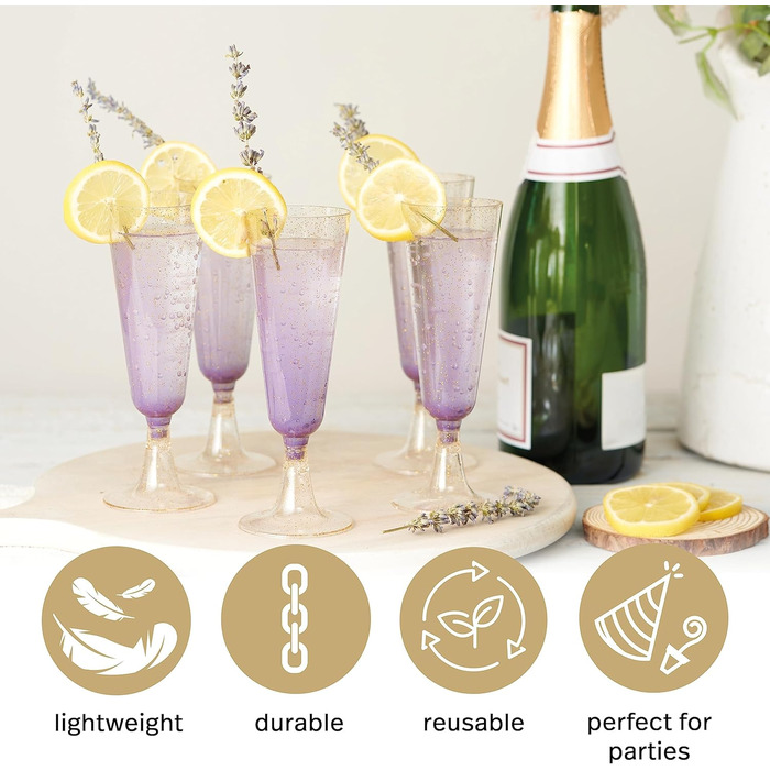 50 Преміум пластикових келихів для шампанського MATANA 150мл - багаторазові келихи для коктейлів, десерту, вина. Ідеально для вечірок та свят!