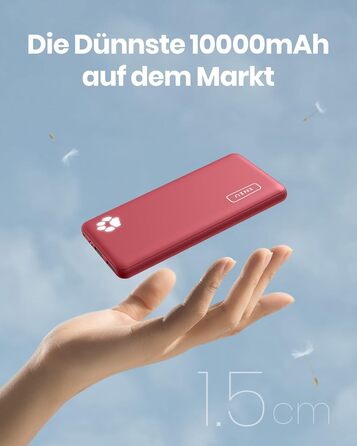 Power Bank INIU 10000mAh, ультратонкий, USB-C, з ліхтариком, червоний