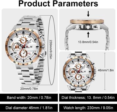 Годинник чоловічий OFF-CUP: аналоговий кварцовий хронограф з водонепроникним браслетом з нержавіючої сталі, з датою. Модний годинник для повсякденного та ділового стилю, класичний елегантний подарунок (рожево-золотий/білий)