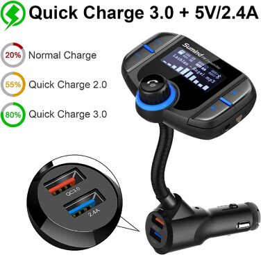 Bluetooth FM трансмітер з дисплеєм 1,7 дюйма та двома USB-портами, чорний