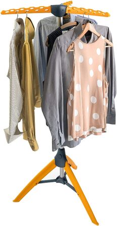 Tatkraft Art Moon Palm - Clothes Drying Rack, Stable, Folding, Ironing Clothes Rack, Capacity 30 kg or 42 Clothes Hangers, Stainless Steel, Compact Foldable, Orange