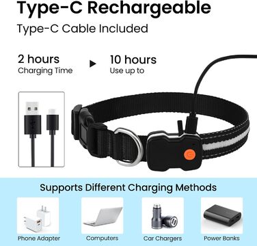 Світлодіодне нашийник для собак Masbrill з підзарядкою, 7 кольорів RGB, 8 режимів світіння, регульований, вологостійкий, для собак маленьких, середніх та великих порід, чорний, розмір M