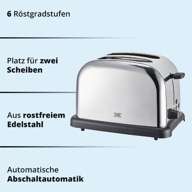 Набір для сніданку KHG: чайник та тостер, нержавіюча сталь, сріблястий, об'єм 1 л, 2 слоти, точний вилив, поворотний на 360°, 6 рівнів підсмажування, функції підігріву, розморожування та для багелів, з підспівачем для крихт