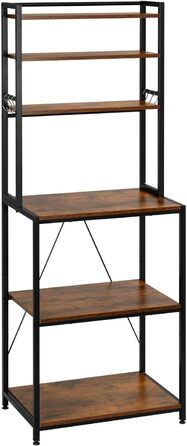 Стелаж кухонний Woltu з 6 полицями, з гачками, з металу та інженерної деревини, 60 x 167 x 40 см, рустичний коричнево-чорний