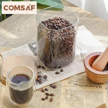Набір скляних банок ComSaf 800/1100/2100 мл з кришками, 3 шт. Герметичні ємності для зберігання продуктів, макаронів, борошна, цукру, мюслі. Скляні контейнери для кухні, діаметр 10 см, квадратні.