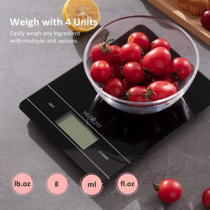 Електрична кухонна вага NUTRI FIT EK9380HR-schwarz: цифрова вага для приготування їжі, 5 кг, USB-C, LCD, чорна