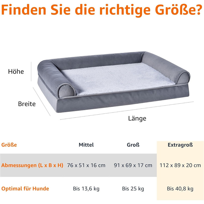 Amazon Basics Foam Dog and Pet Couch Bed with Removable Cover, Grey, (L x W x H) (U-shaped Sofa - Grey, 112 x 89 x 20 cm)