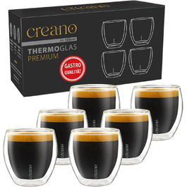 Creano PREMIUM double-walled espresso glasses 100ml - Set of 6 - Restaurant quality - 100% dishwasher safe - Thermoglass - Double-walled glass - NEW 2024