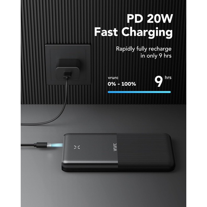 Power Bank VRURC 30000mAh 22.5W з 4 виходами та 3 входами: зарядний пристрій для iPhone, Huawei, планшетів (чорний)