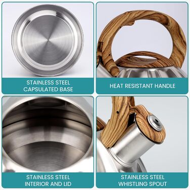 Чайник Belle Vous 3л з нержавіючої сталі для плити/індукції - білий текстурований, для чаю/кави