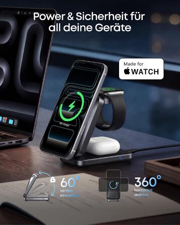 Зарядна станція Anker Prime 3-in-1 Qi2 25W з системою охолодження AirCool, бездротовий зарядний пристрій, чорний