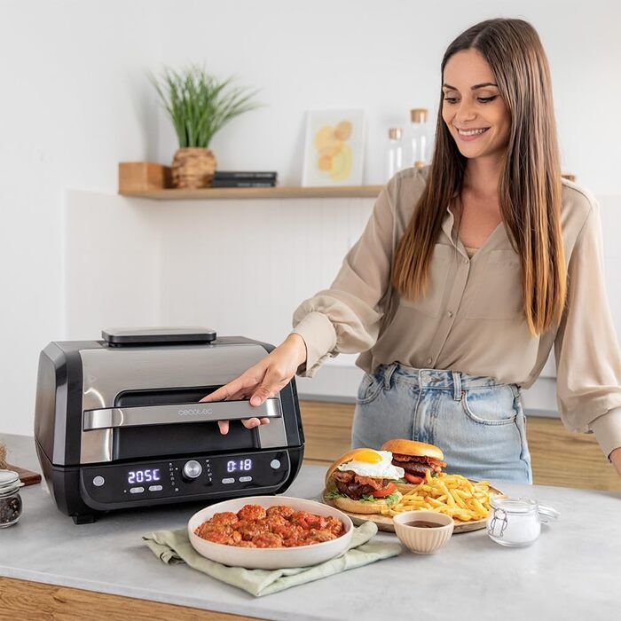 Cecotec Oil-Free Hot Air Fryer, 8 L, Cecofry FireDome 8000 Pro. 1700 W, Double Heating, 4 Grill Levels, 12 Predefined Modes, Adjustable Temperature and Time, 8-Liter Accessory Kit