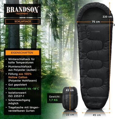 Сплячий мішок Brandson Outdoor Extreme -18°C для дорослих та дітей. Водонепроникний, дихаючий, для кемпінгу та подорожей