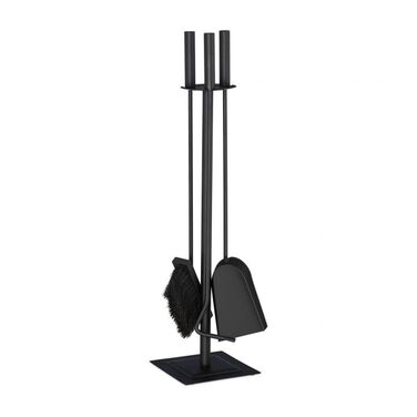 Relaxdays Fireplace Set, 4-Piece, Black