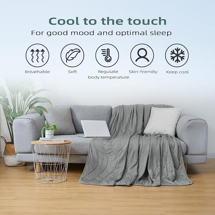 Laneetal Cooling Blanket 150x200 cm, lightweight summer blanket, Q-Max > 0.45, grey