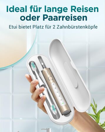 Електрична звукова зубна щітка для дорослих з 8 насадками та кейсом для подорожей, 5 режимів, водонепроникна IPX7, до 90 днів роботи від акумулятора (Золота)