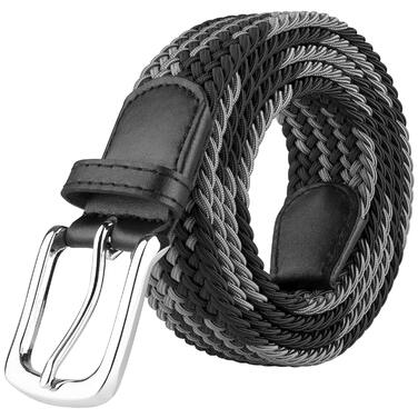 Еластичний плетений ремінь JUKMO, стрейч-ремень у подарунковій коробці (Чорний/Сірий, L (36'-39'))