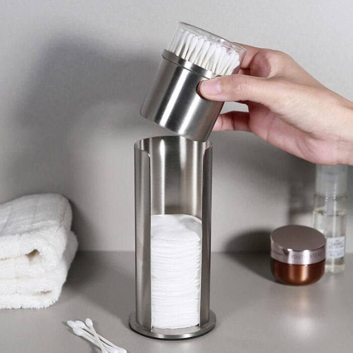 Спондисер для ватних дисків з кришкою, тримач для ватних паличок, контейнер для вати, органайзер для косметики з нержавіючої сталі