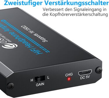 eSynic Підсилювач для навушників HiFi – портативний, для MP3/MP4, смартфонів та ПК, чорний