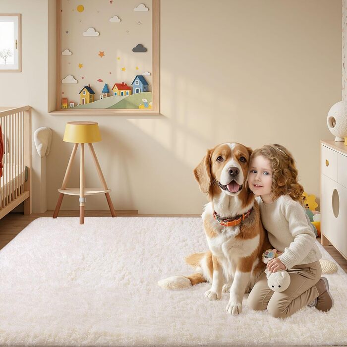 Килим Sour Lemon Hochflor сірого кольору для вітальні та спальні, 160x230 см, миючий, антиковзаючий, плюшевий, сучасний, для дитячої кімнати (слонова кістка, 275x370 см)