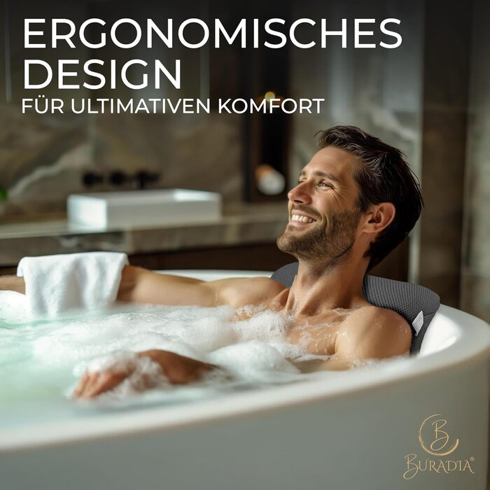 Подушка для ванни з сіткою для прання - Максимальний комфорт та релаксація з Air Mesh технологією. Подушка для ванни з 4 міцними присосками. Підтримка шиї/голови (Сірий)