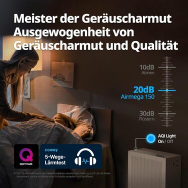 Повітряний очисник COWAY AIRMEGA 150: GreenHEPA™, 73 м², видаляє 99,999% частинок, віруси, бактерії, аерозолі, ECARF сертифікат, білий