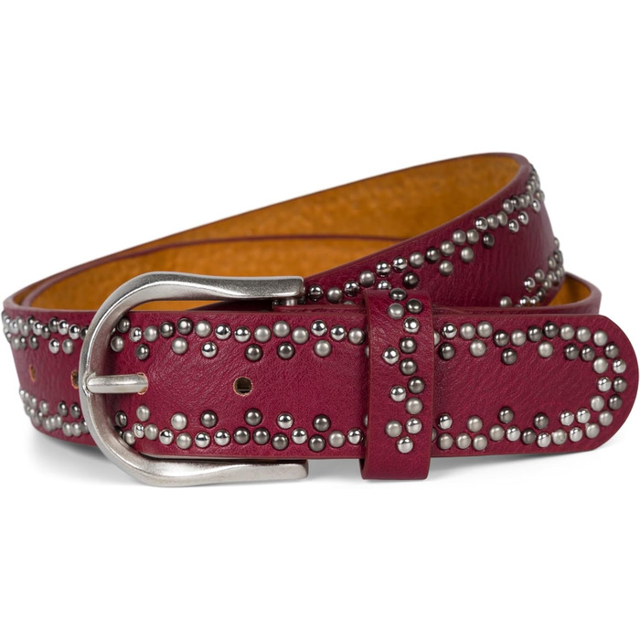 Жіночий/Чоловічий пояс StyleBreaker з кольоровими заклепками, штучна шкіра, унісекс, регульований, пояс на стегна, Бордовий (90 см)