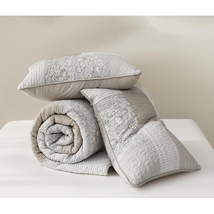 Комплект ковдр Chezmoi Collection Quinn: 3 шт. з квітковим патерном гібіскус, смугастий, з бавовни, легко переться, розмір Queen