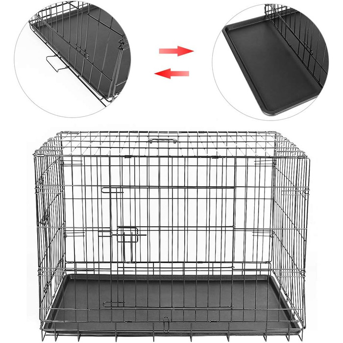 Клітка для собак з 2 дверцятами, складана переноска для собак та дрібних тварин з піддоном (42 дюйми)