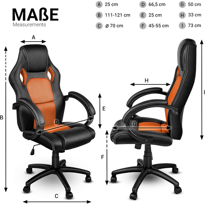 Крісло гоночне TRESKO Racing для офісу, ігрове, 14 кольорів, підлокітники з м'якою оббивкою, механізм гойдання, регульована висота, сертифікат SGS (Оранжевий)