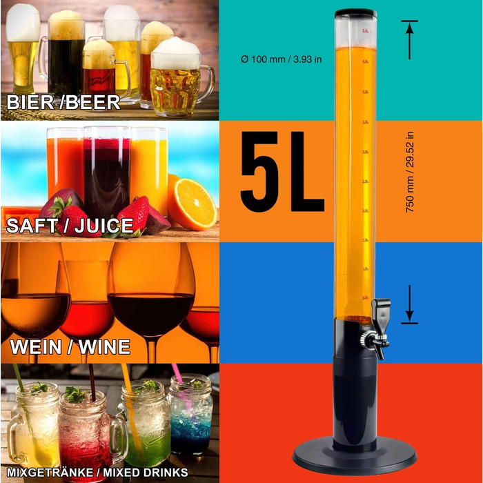GOODS+GADGETS XXL Drinks Column Beer Column Beer Tower Party Beer Dispensing Column with Tap (5 Liter)