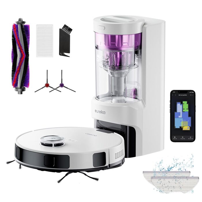 Робот-пилосос EUREKA E10s з вологою тканиною, 4000Pa, LiDAR, автоматичне підняття мопа, для видалення шерсті тварин, керування через додаток та голосовий помічник