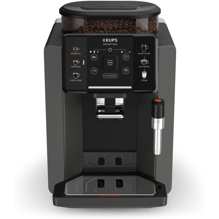 Krups Sensation Fully Automatic Coffee Machine, Milk Frother, 5 Drinks, Filter Coffee Function, 2-Cup Function, Coffee Machine, Black, EA910810 Single