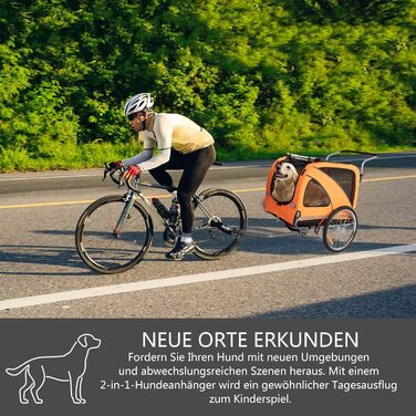 Трансформер для собак XL: велосипедний/біговий, 2-в-1, з гальмом та світловідбивачами, 600D Oxford, до 40 кг (Помаранчевий)