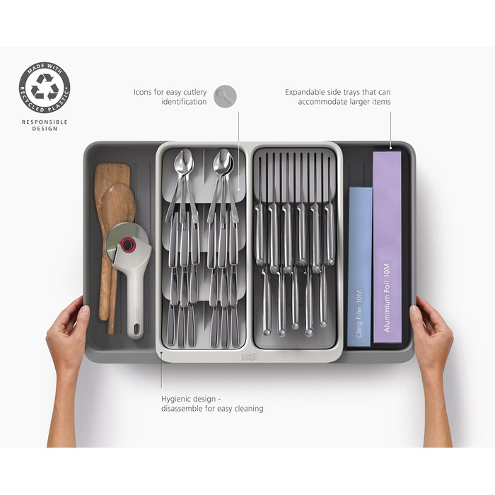 Органайзер для столових приборів Joseph Joseph DrawerStore з ніжницями, розширюваний, з переробленого пластику, компактний