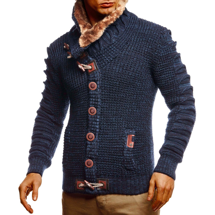 Чоловічий кардиган Leif Nelon з ґудзиками, Regular Fit, довгі рукави, для повсякденного та ділового стилю, сірий, чорний (S, Синій)