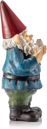 Alpine Corporation WAC406 Alpine Garden Gnome with Bird, Outdoor Decoration, 12 inches tall, red